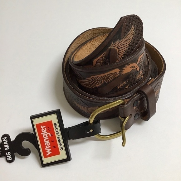 Wrangler EAGLE Leather Belt SZ 46 Western Men Embossed 100% Brown Tan Rodeo NEW - Picture 10 of 15